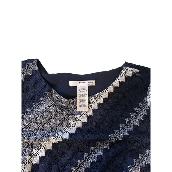 💖Studio One NY Women's Size 14P Lace Chevron Dress With Belt - Picture 5 of 6